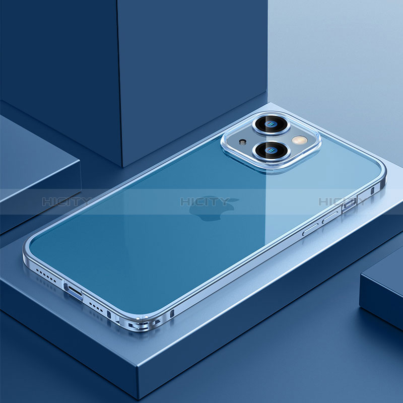Custodia Lusso Metallo Laterale e Plastica Cover QC4 per Apple iPhone 14 Plus Blu