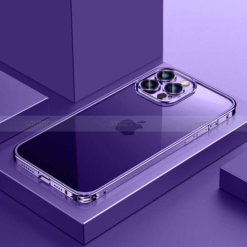 Custodia Lusso Metallo Laterale e Plastica Cover QC4 per Apple iPhone 14 Pro Viola