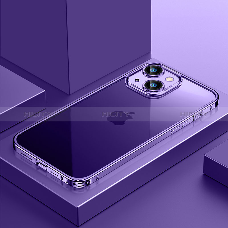 Custodia Lusso Metallo Laterale e Plastica Cover QC4 per Apple iPhone 15 Plus Viola