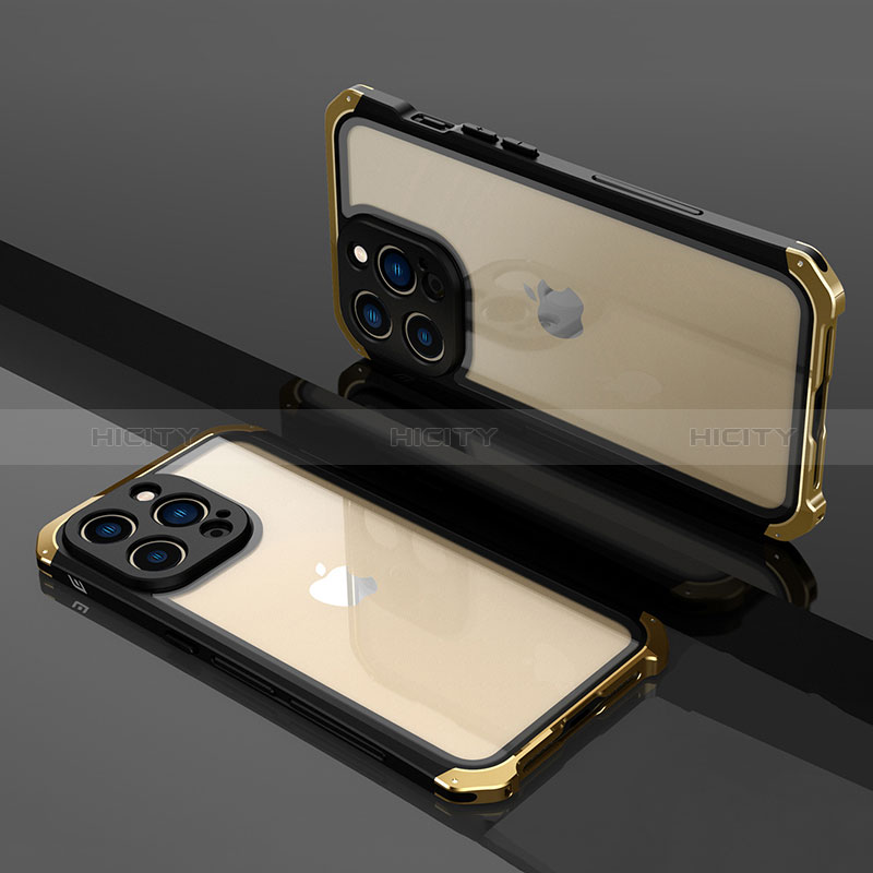 Custodia Lusso Metallo Laterale e Plastica Cover SQ1 per Apple iPhone 15 Pro Max Oro