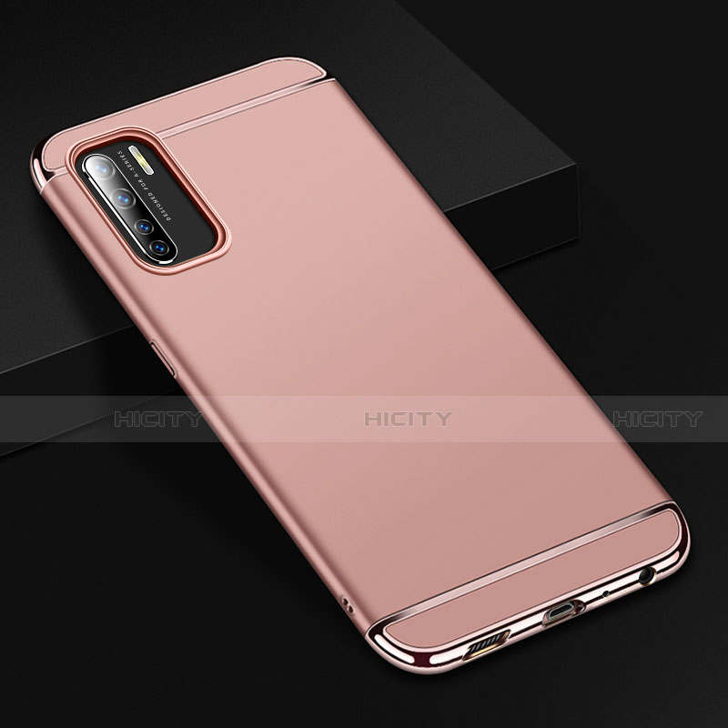 Custodia Lusso Metallo Laterale e Plastica Cover T02 per Oppo F15 Oro Rosa