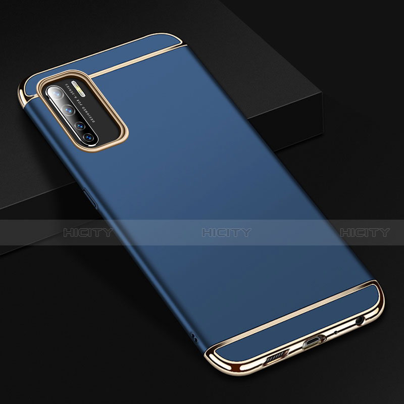 Custodia Lusso Metallo Laterale e Plastica Cover T02 per Oppo Reno3 Blu