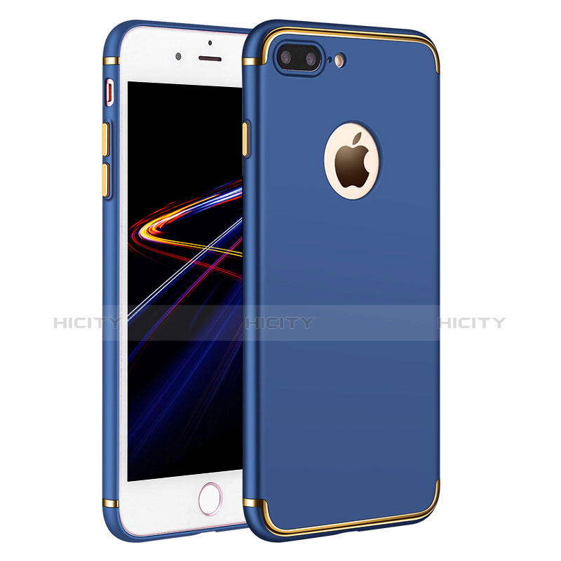Custodia Lusso Metallo Laterale e Plastica F02 per Apple iPhone 7 Plus Blu