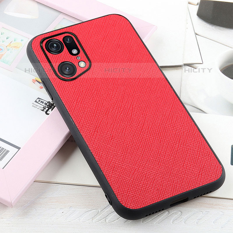 Custodia Lusso Pelle Cover B01H per Oppo Find X5 Pro 5G Rosso