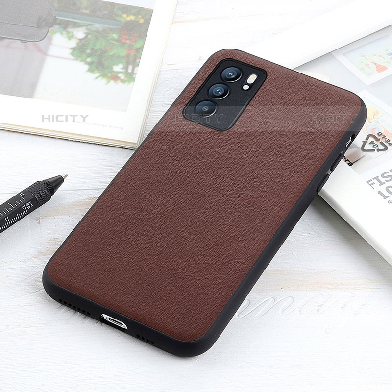 Custodia Lusso Pelle Cover B01H per Oppo Reno6 5G Marrone