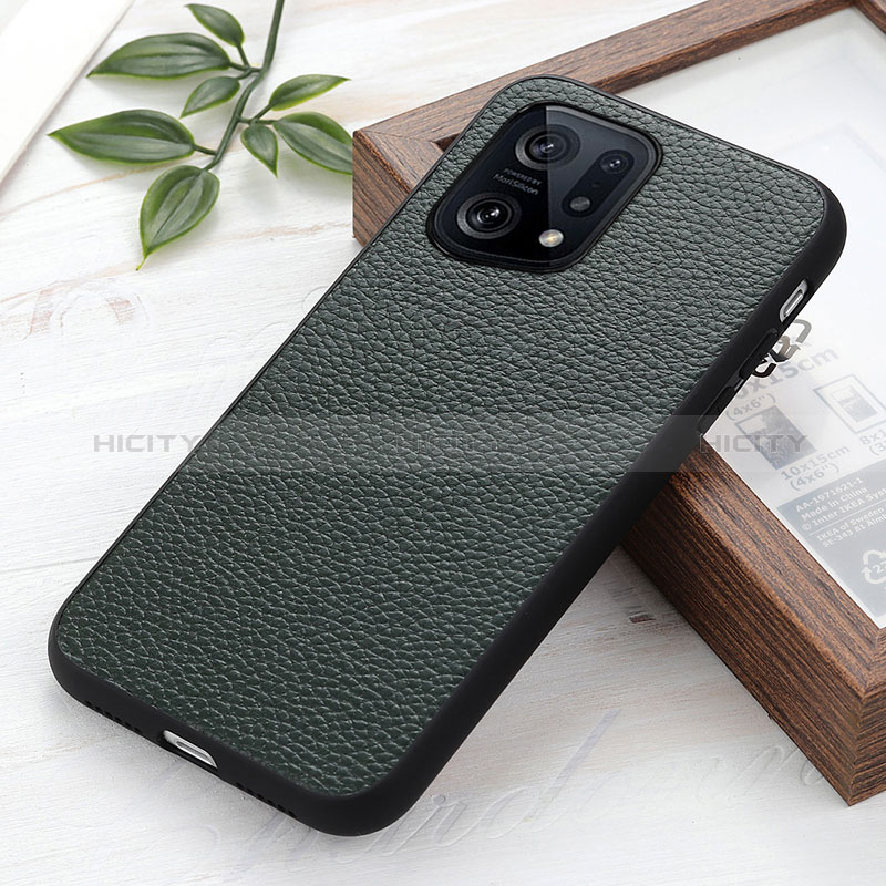 Custodia Lusso Pelle Cover B02H per Oppo Find X5 5G Verde