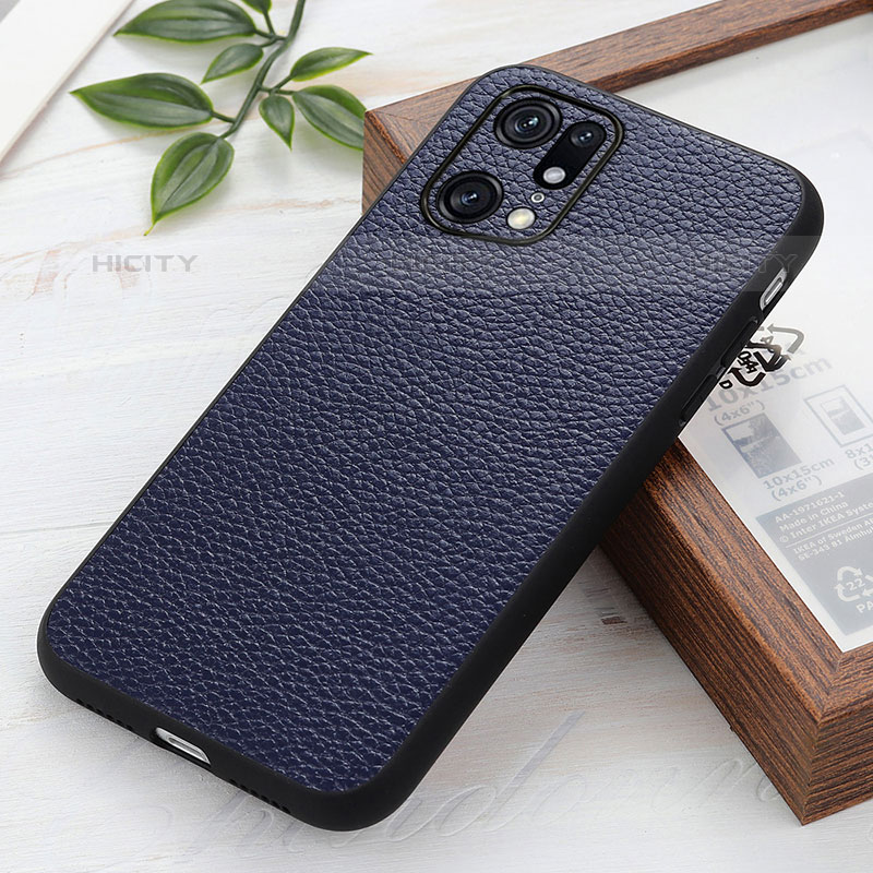 Custodia Lusso Pelle Cover B02H per Oppo Find X5 Pro 5G Blu