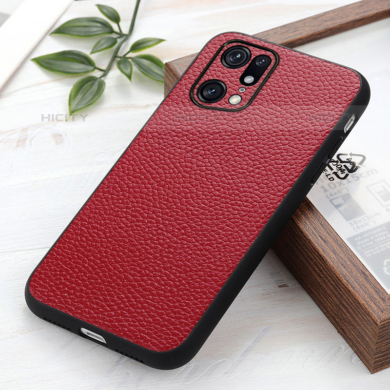 Custodia Lusso Pelle Cover B02H per Oppo Find X5 Pro 5G Rosso