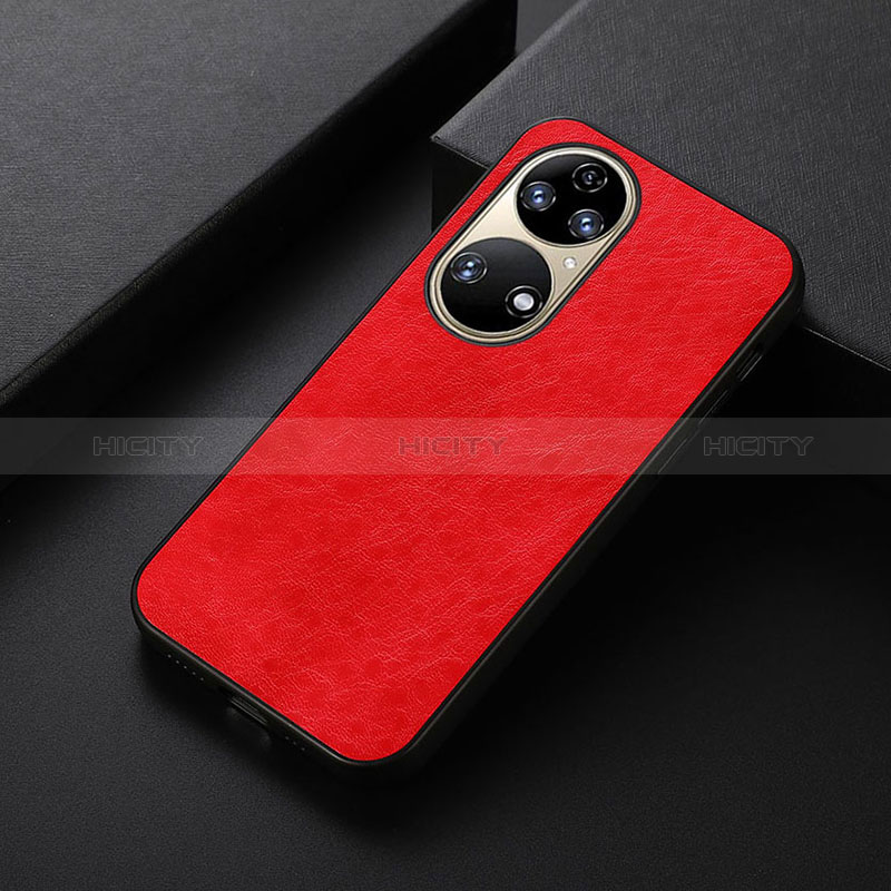 Custodia Lusso Pelle Cover B05H per Huawei P50 Rosso