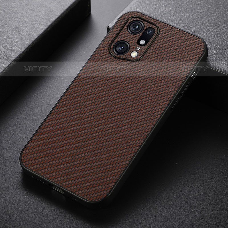 Custodia Lusso Pelle Cover B05H per Oppo Find X5 Pro 5G Marrone