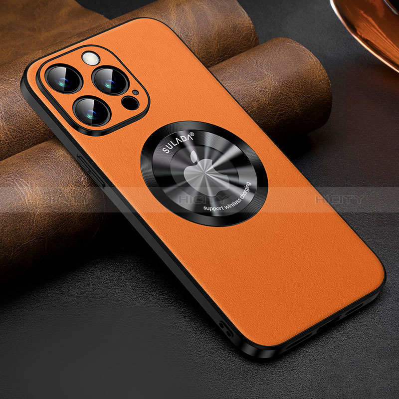 Custodia Lusso Pelle Cover con Mag-Safe Magnetic LD2 per Apple iPhone 13 Pro Arancione