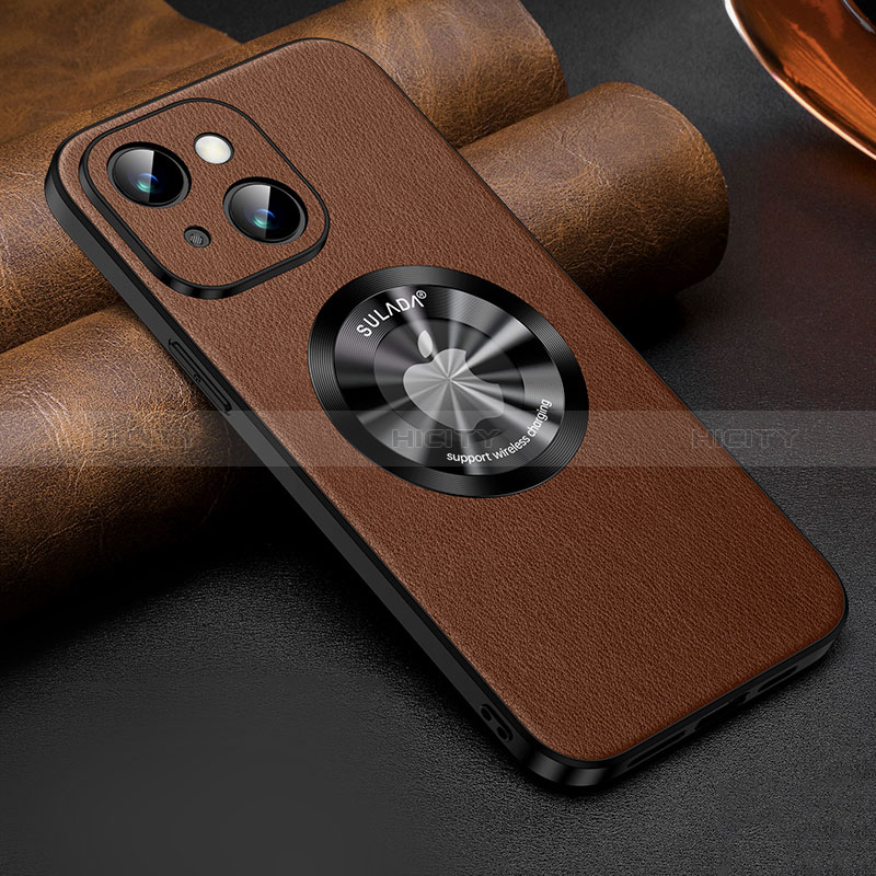 Custodia Lusso Pelle Cover con Mag-Safe Magnetic LD2 per Apple iPhone 14 Marrone