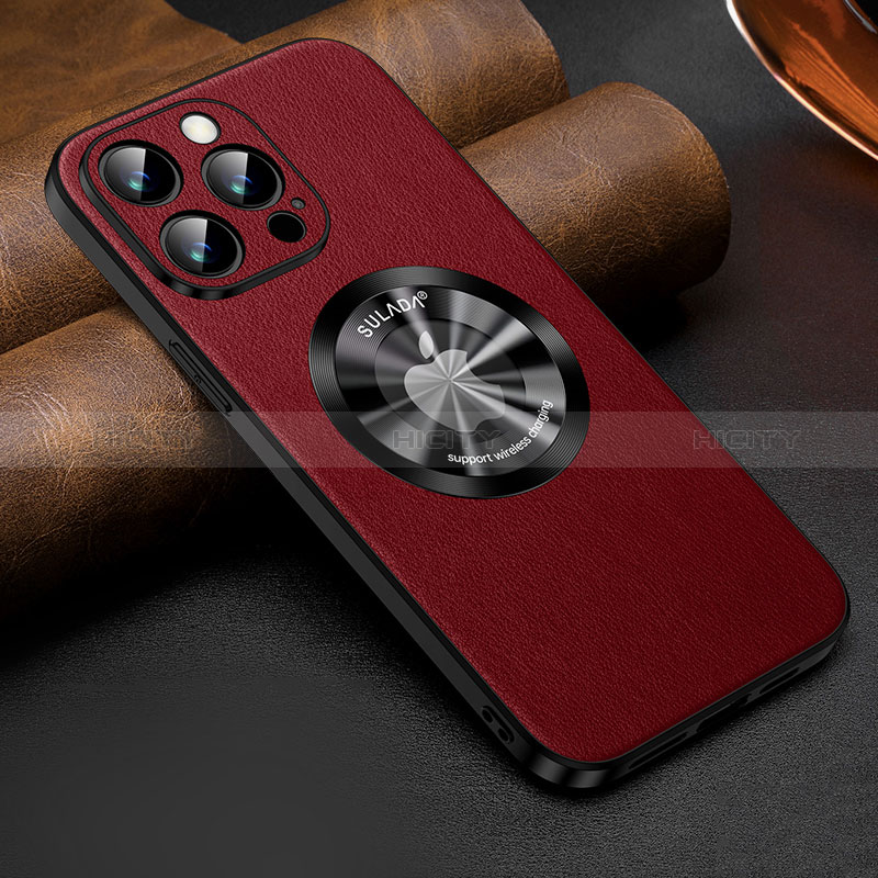 Custodia Lusso Pelle Cover con Mag-Safe Magnetic LD2 per Apple iPhone 15 Pro Rosso