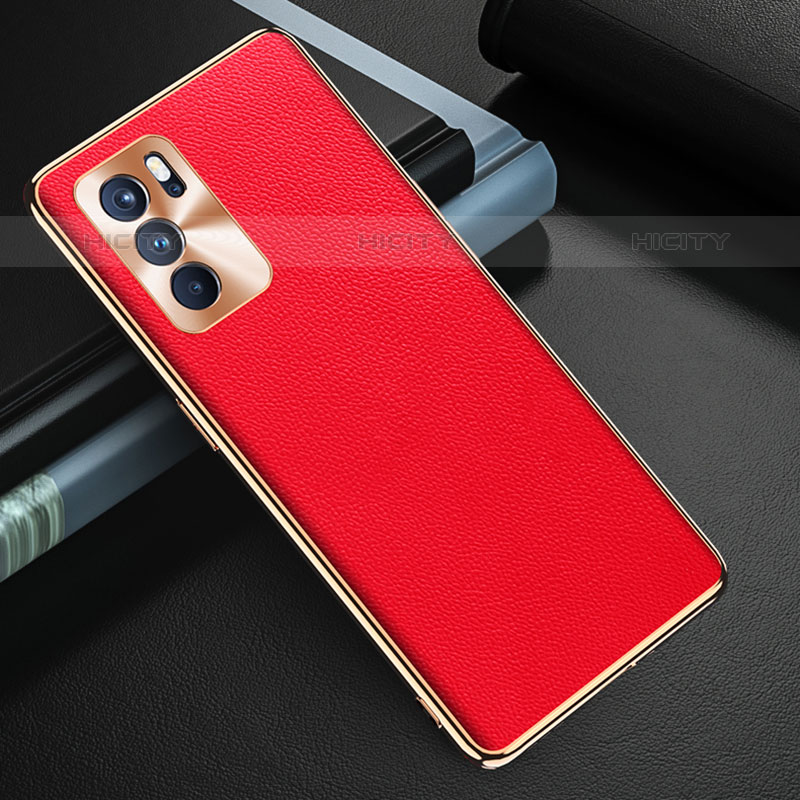 Custodia Lusso Pelle Cover GS1 per Oppo Reno6 Pro 5G India Rosso