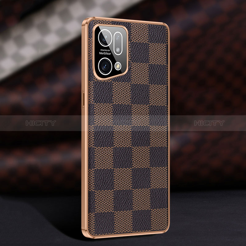 Custodia Lusso Pelle Cover JB1 per Oppo Find X5 5G Marrone