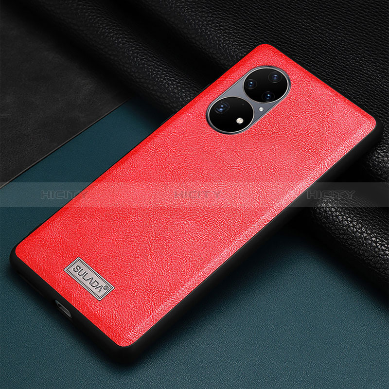 Custodia Lusso Pelle Cover LD2 per Huawei P50e Rosso