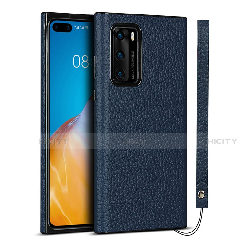 Custodia Lusso Pelle Cover N02 per Huawei P40 Blu