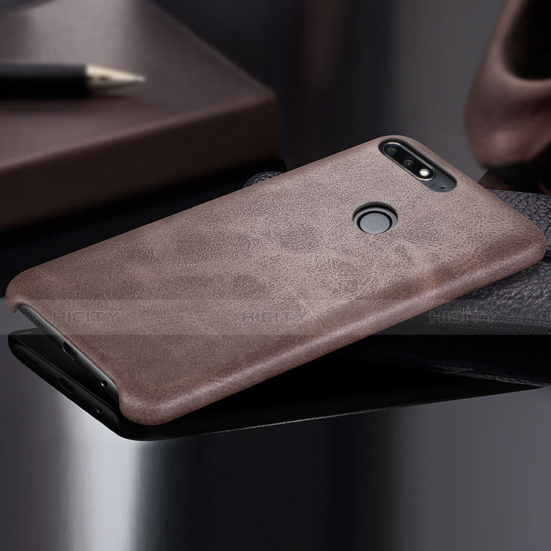 Custodia Lusso Pelle Cover per Huawei Y7 (2018) Marrone