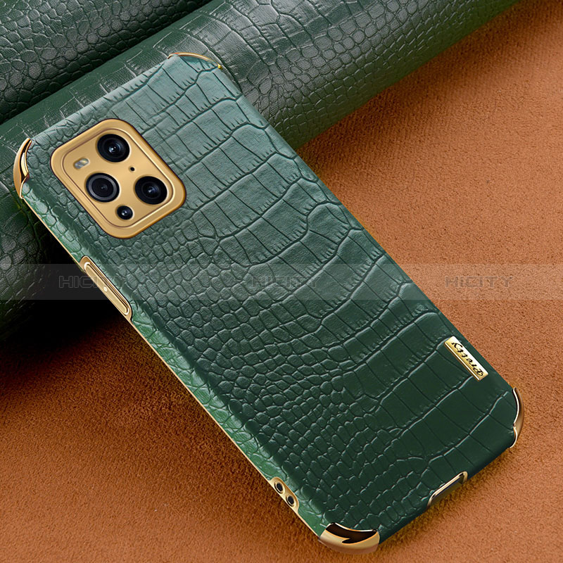 Custodia Lusso Pelle Cover per Oppo Find X3 5G Verde