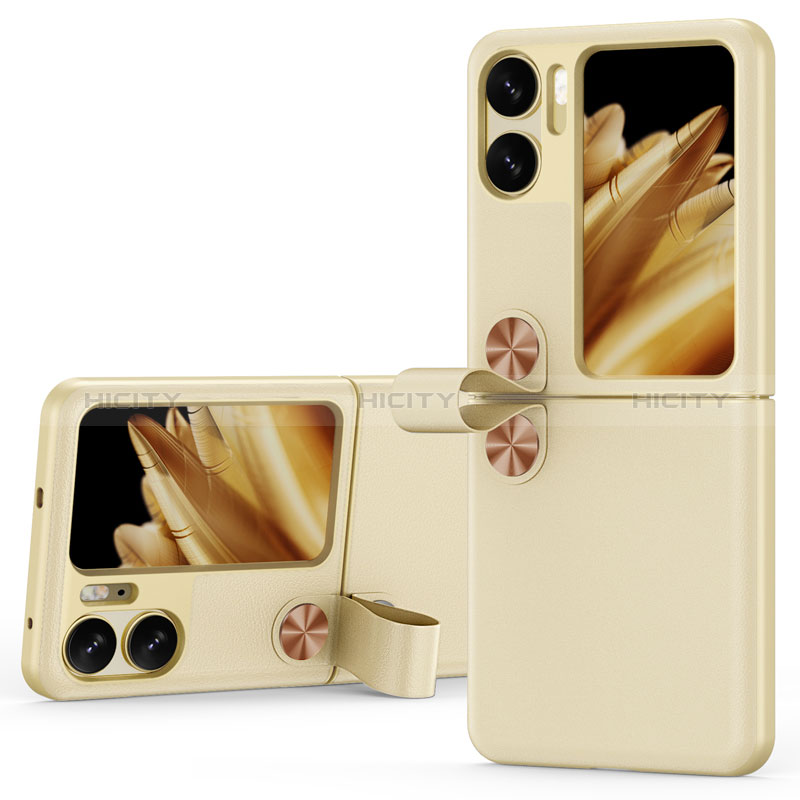 Custodia Lusso Pelle Cover QK1 per Oppo Find N2 Flip 5G Oro