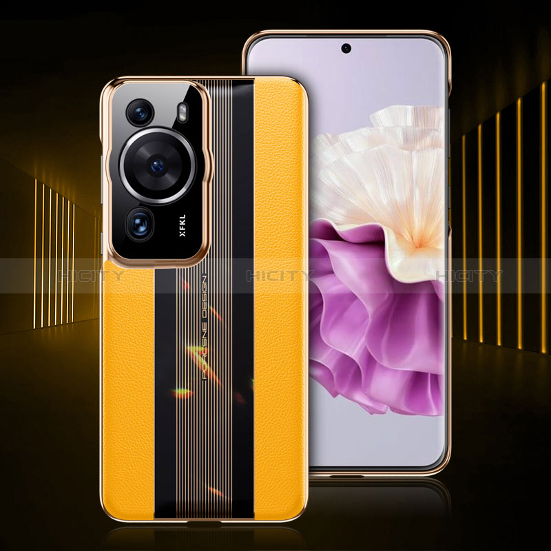 Custodia Lusso Pelle Cover QK4 per Huawei P60 Pro Giallo