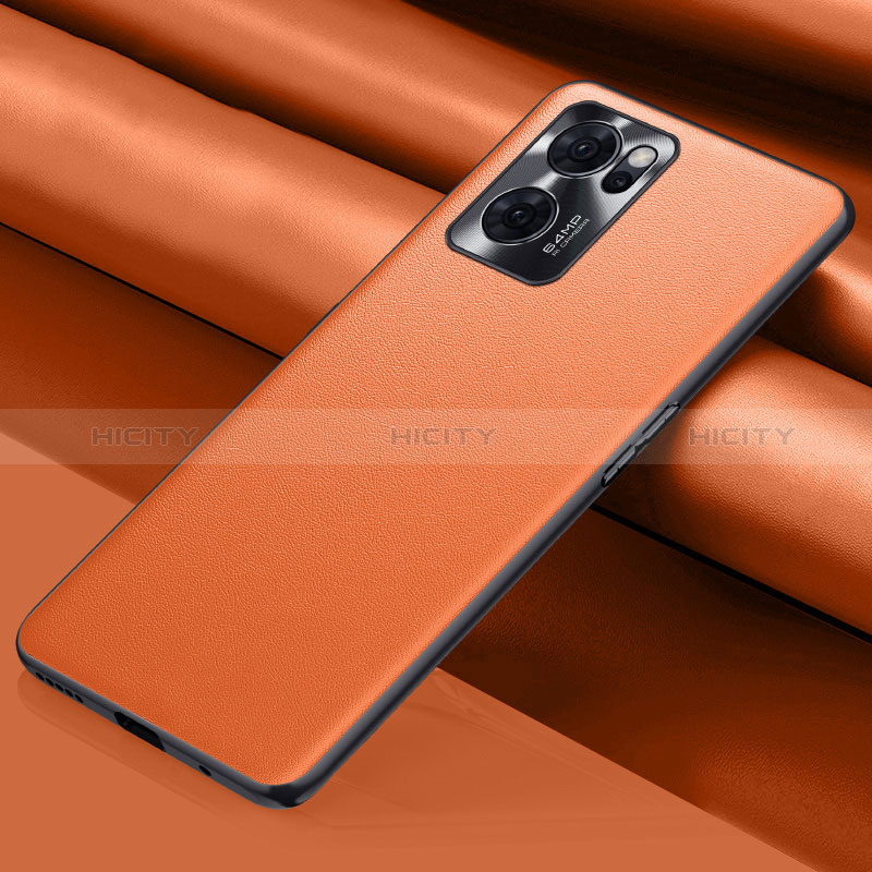 Custodia Lusso Pelle Cover S01 per Oppo Find X5 Lite 5G Arancione