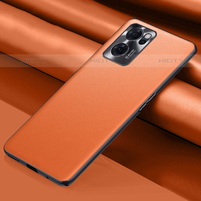 Custodia Lusso Pelle Cover S01 per Oppo Reno7 5G Arancione