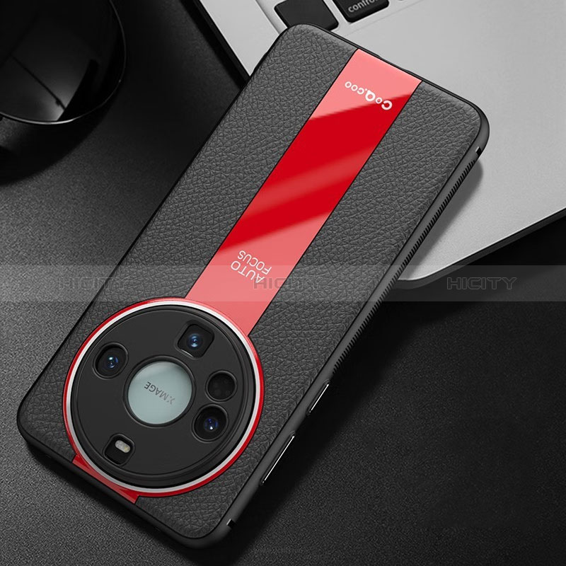 Custodia Lusso Pelle Cover S02 per Huawei Mate 60 Pro Rosso e Nero