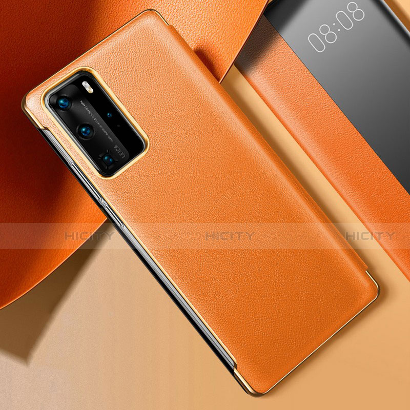 Custodia Lusso Pelle Cover S02 per Huawei P40 Pro Arancione