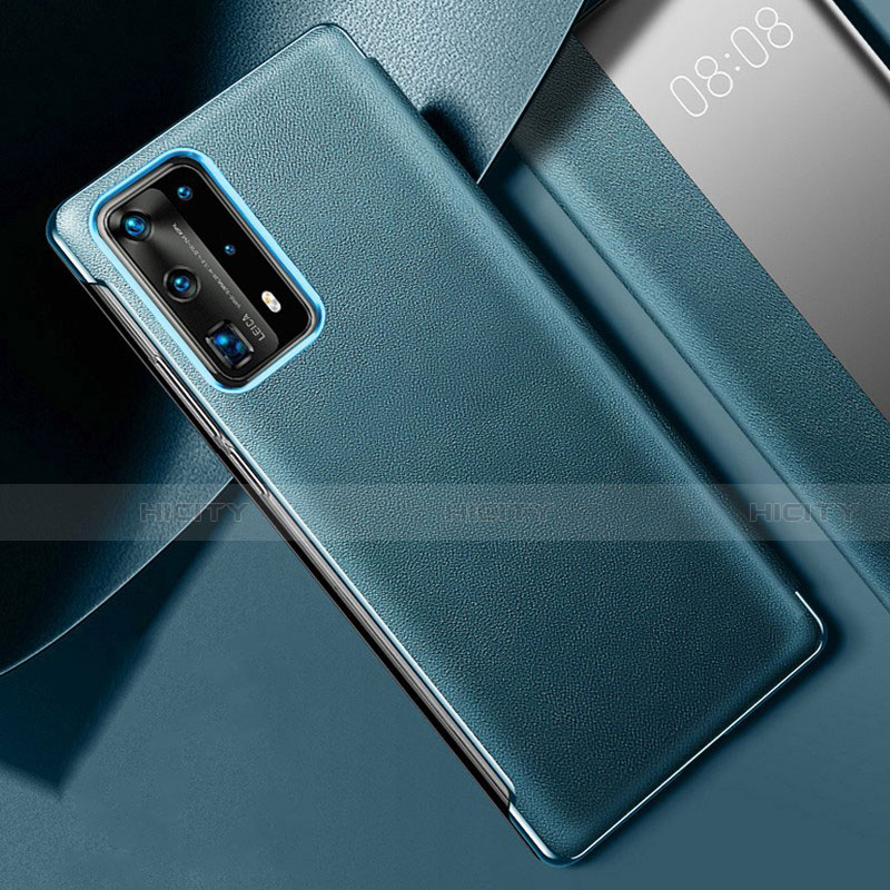 Custodia Lusso Pelle Cover S02 per Huawei P40 Pro+ Plus Ciano