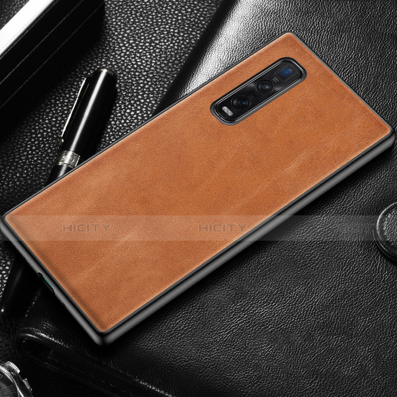 Custodia Lusso Pelle Cover U04 per Oppo Find X2 Pro Arancione