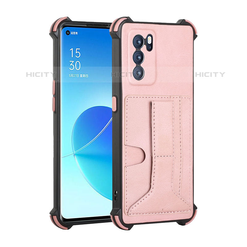 Custodia Lusso Pelle Cover Y01B per Oppo Reno6 Pro 5G India Oro Rosa