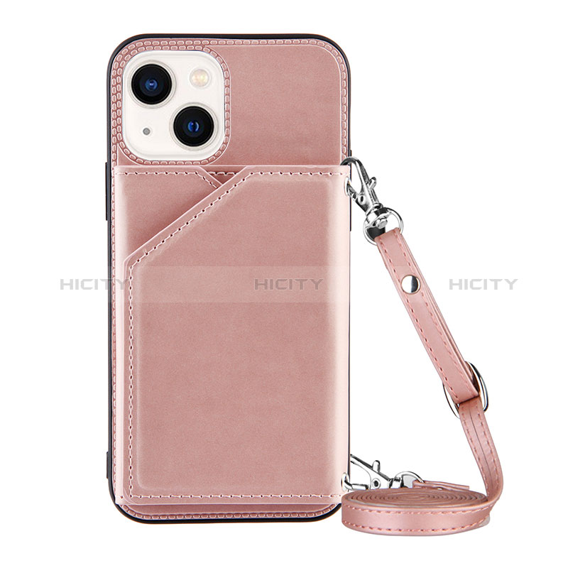 Custodia Lusso Pelle Cover Y04B per Apple iPhone 14 Oro Rosa