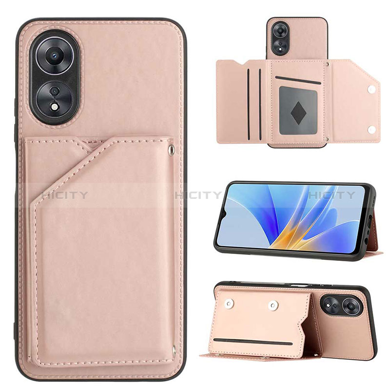 Custodia Lusso Pelle Cover YB1 per Oppo A17 Oro Rosa