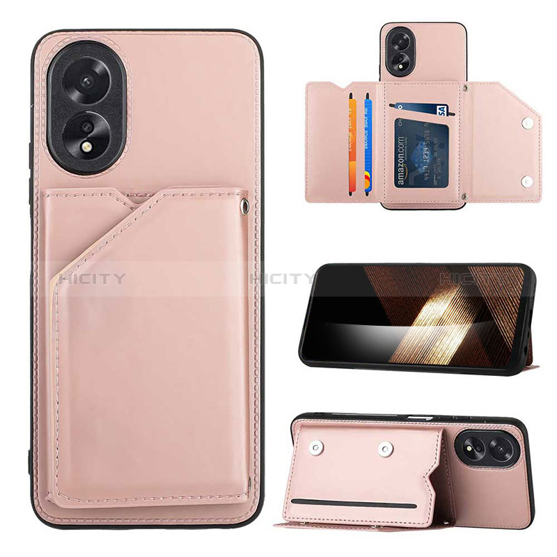 Custodia Lusso Pelle Cover YB1 per Oppo A58 4G Oro Rosa