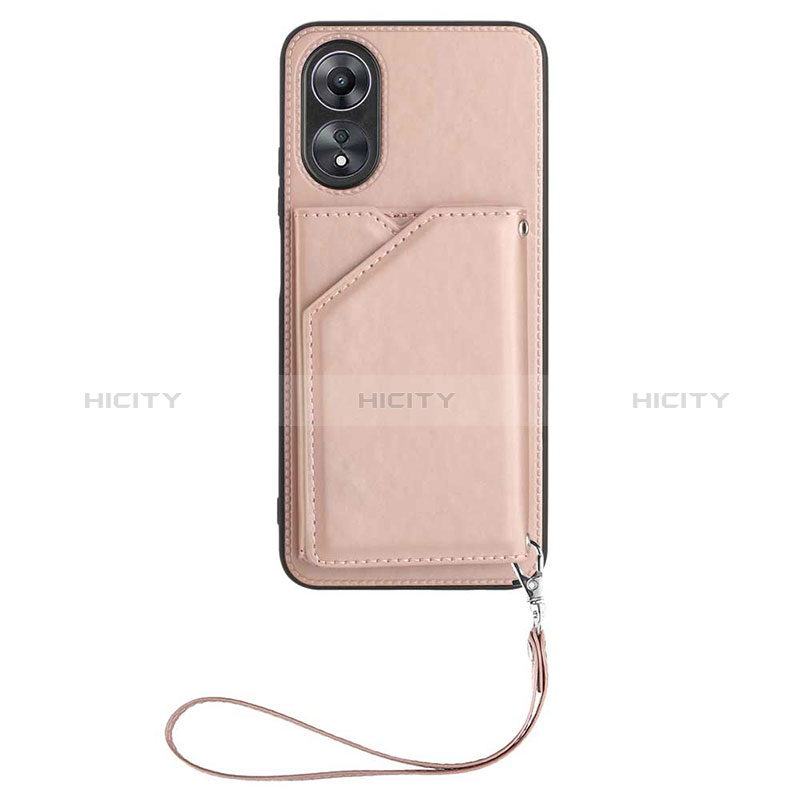 Custodia Lusso Pelle Cover YB2 per Oppo A17 Oro Rosa