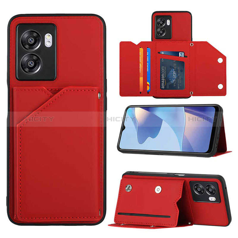 Custodia Lusso Pelle Cover YB2 per Oppo A57 5G Rosso