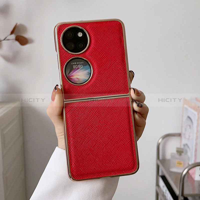 Custodia Lusso Pelle e Plastica Opaca Cover B02H per Huawei P50 Pocket Rosso