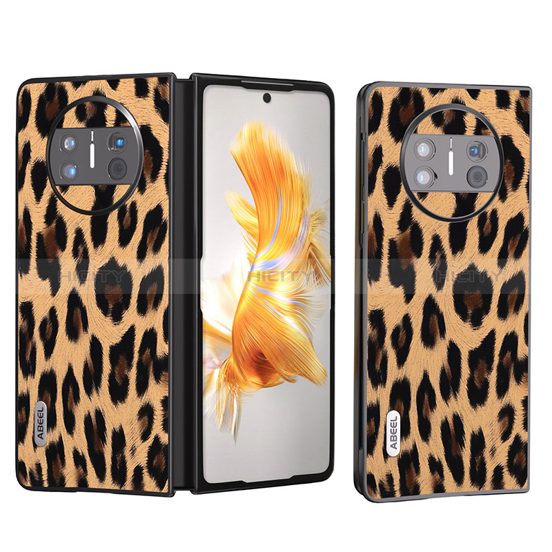 Custodia Lusso Pelle e Plastica Opaca Cover B05H per Huawei Mate X3 Marrone Chiaro