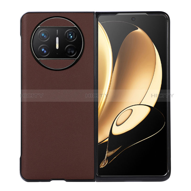 Custodia Lusso Pelle e Plastica Opaca Cover BH1 per Huawei Mate X3 Marrone