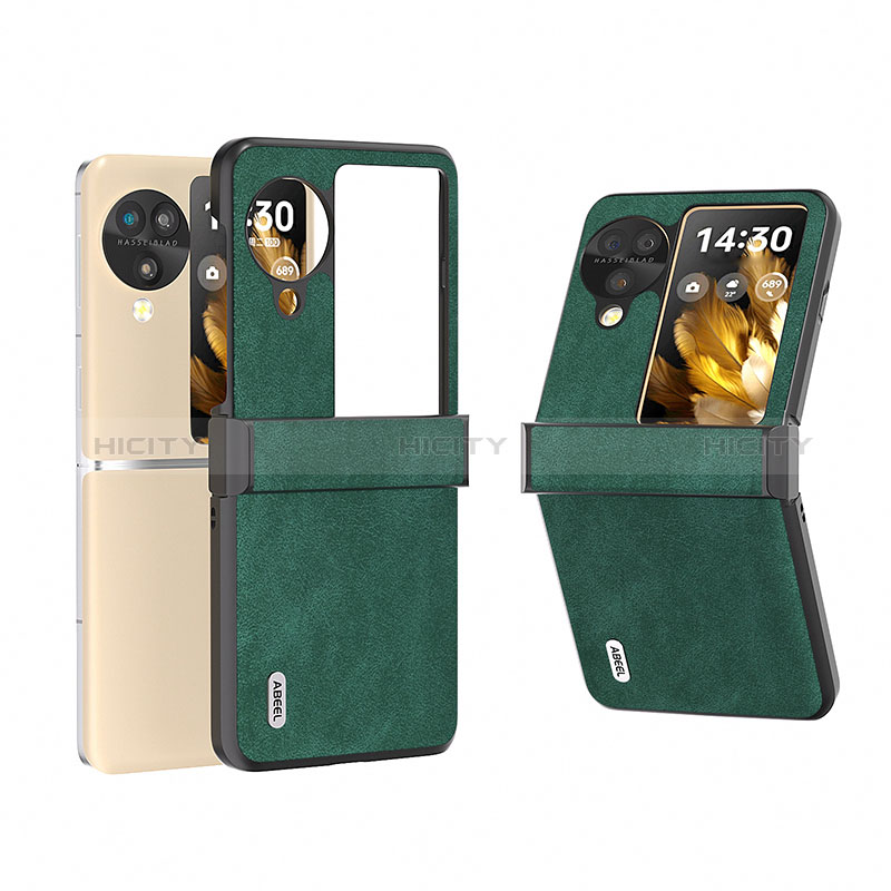 Custodia Lusso Pelle e Plastica Opaca Cover BH1 per Oppo Find N3 Flip 5G Verde