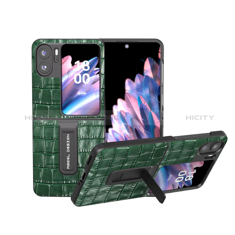 Custodia Lusso Pelle e Plastica Opaca Cover BH17 per Oppo Find N2 Flip 5G Verde