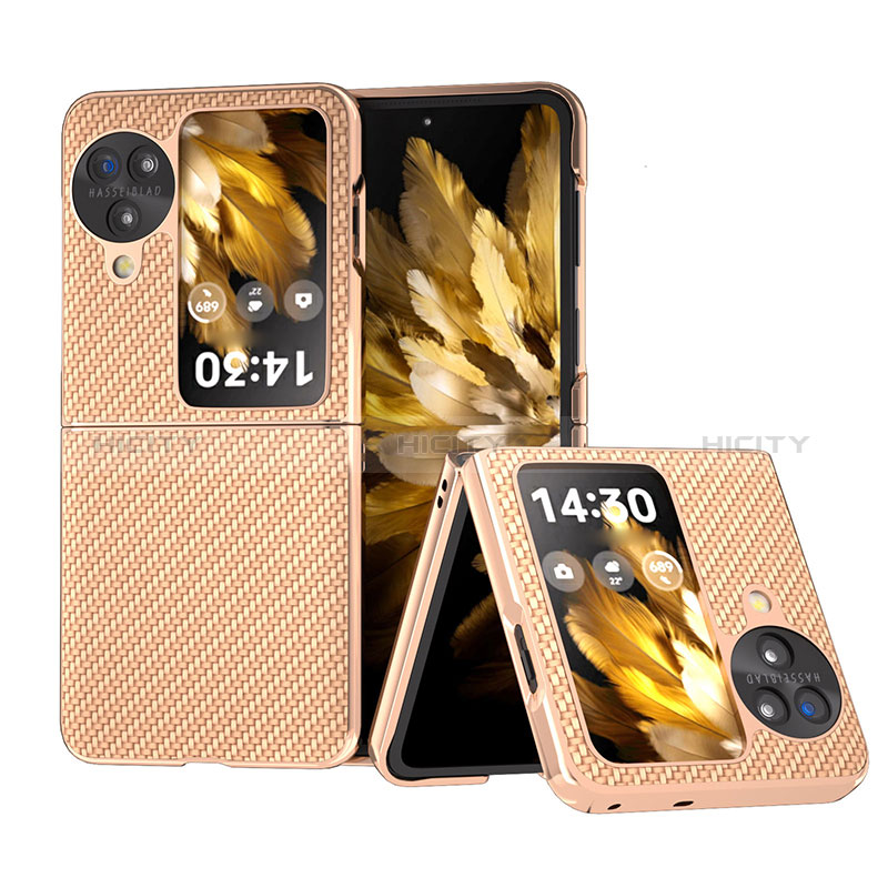 Custodia Lusso Pelle e Plastica Opaca Cover BH17 per Oppo Find N3 Flip 5G Oro