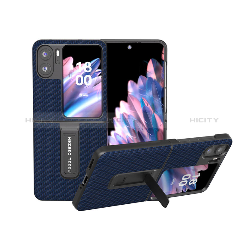 Custodia Lusso Pelle e Plastica Opaca Cover BH18 per Oppo Find N2 Flip 5G Blu