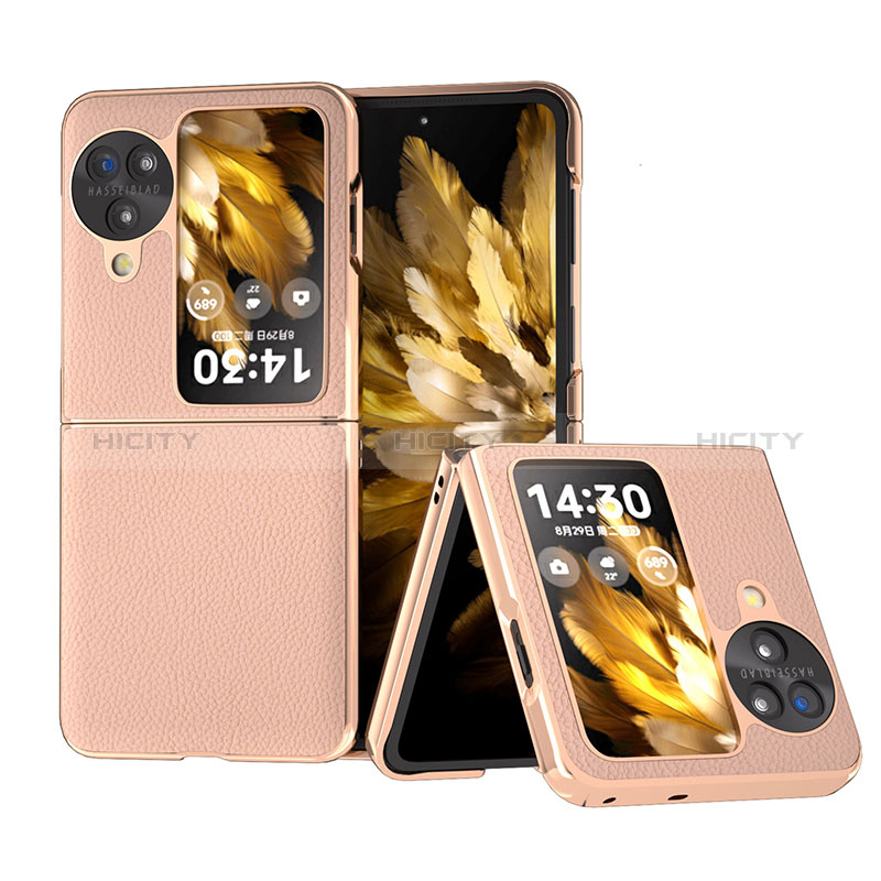 Custodia Lusso Pelle e Plastica Opaca Cover BH27 per Oppo Find N3 Flip 5G Oro Rosa