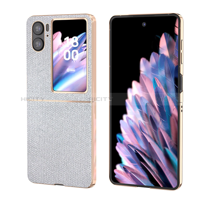 Custodia Lusso Pelle e Plastica Opaca Cover BH3 per Oppo Find N2 Flip 5G Argento