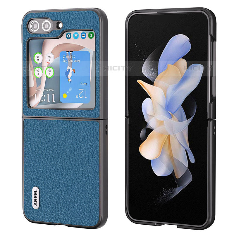 Custodia Lusso Pelle e Plastica Opaca Cover BH7 per Samsung Galaxy Z Flip5 5G Blu