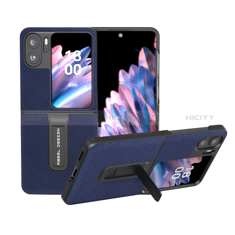 Custodia Lusso Pelle e Plastica Opaca Cover BH8 per Oppo Find N2 Flip 5G Blu