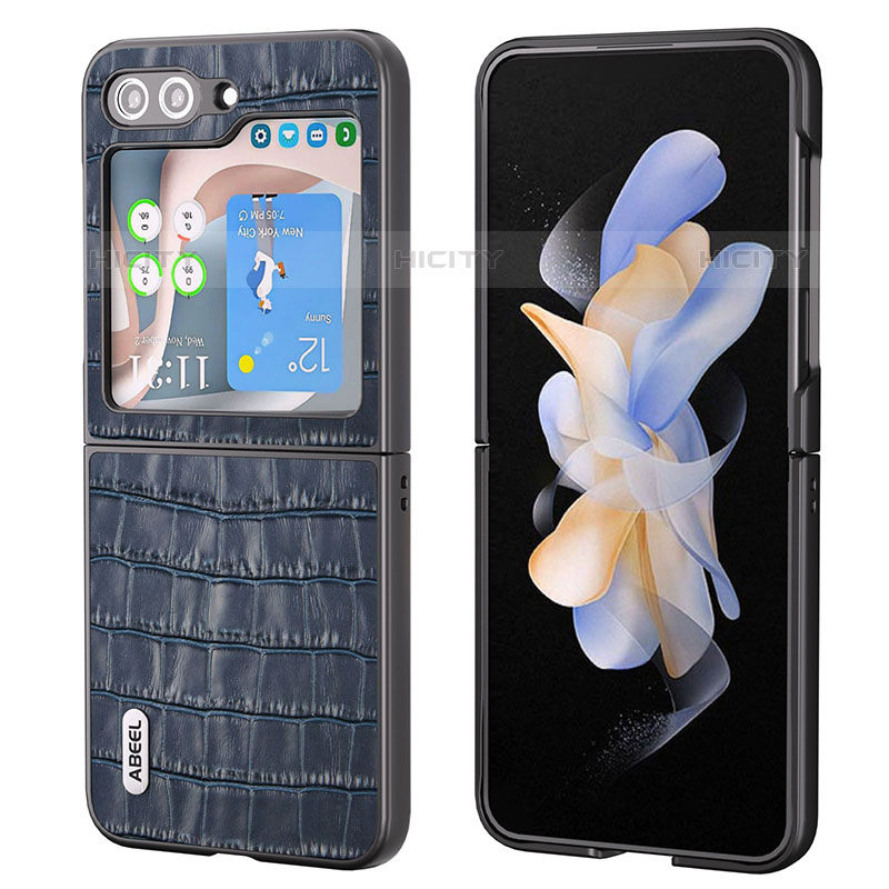 Custodia Lusso Pelle e Plastica Opaca Cover BH8 per Samsung Galaxy Z Flip5 5G Blu