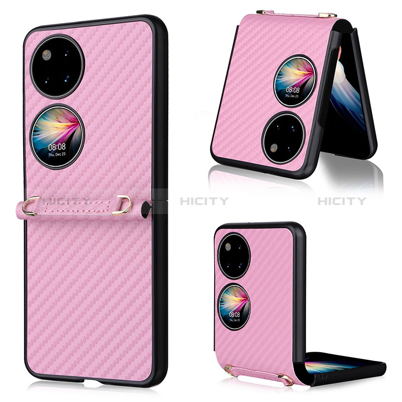 Custodia Lusso Pelle e Plastica Opaca Cover BY1 per Huawei P50 Pocket Rosa